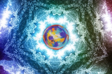 Kaleidoscopic image of world in space